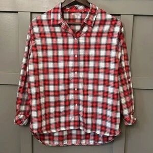 Barbour Hauxley Shirt Button Down Roll Tab Sleeves Cloud & Flame Plaid Size 6
